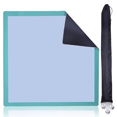 [IVENOKII] IVENOKII Blue Teal Mahjong Game Mat 31.5x31.5 Inch 2mm Thick Neoprene Waterproof Noise Reduction Non-Slip Table Game Mat for Table, Mahjong, Dominoes, Poker & Board Games, with Storage Bag & 4 Dice