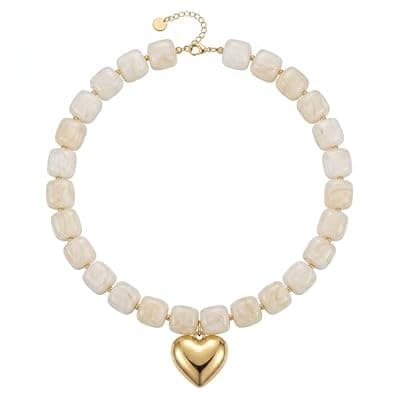 [ZOLZO] ZOLZO Chunky Heart Necklaces, Colorful Resin Necklace, Heart Statement Necklace Trendy, Summer Vacation for Women, Birthday, Mothers Day