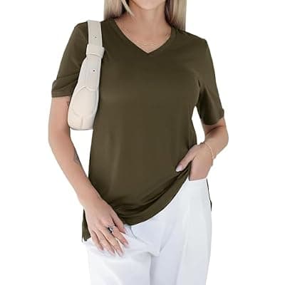 [GAYHAY] GAYHAY Womens V Neck T Shirts Oversized Loose Fit Short Sleeve Tops Casual Summer Vacation 2025