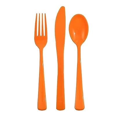 [NOCCUR] NOCCUR 180PCS Thanksgiving Plastic Silverware Disposable - Orange Plastic Cutlery Include 60 Forks, 60 Spoons, 60 Knives Ideal for Fall Party&Thanksgiving