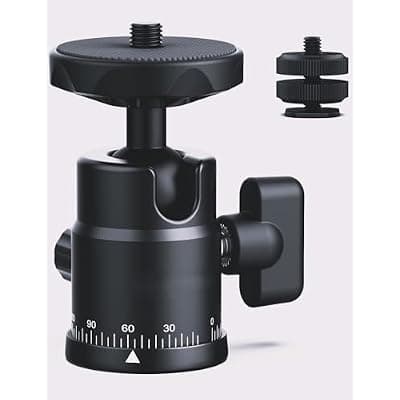 [VRIG] Mini Ball Head Tripod Mount for Camera, 360° Rotating Panoramic Head w Dual Hot Shoe Cold Shoe Adapter, 1/4" Thread for DSLR Mirrorless Phone Action Cam Flash Mic Monitor Light, 5.5 Lbs Max Load