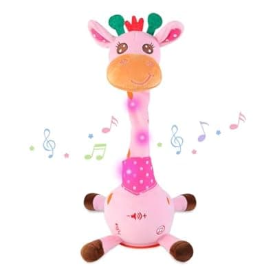 [LUKETURE] LUKETURE Dancing Talking Singing Pink Giraffe Toy Stuffed Plush, Interactive Stuffed Animal Toy, Musical Giraffe Plush with Record & Repeat, Sings 10 Songs, LED Lights