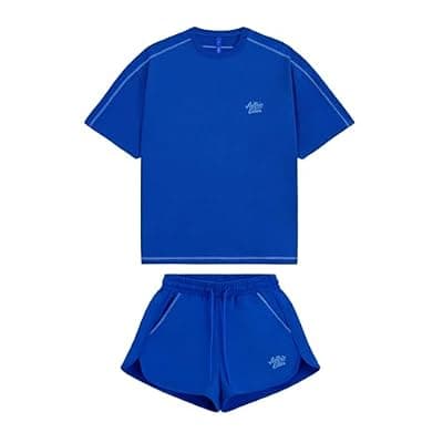 [Aelfric Eden] Aelfric Eden Cloud Oversized Sweat Set for women 2 Piece Shorts Sets 2026 Summer Casual Loose Short Sleeve Matching