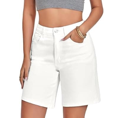 [VIPONES] VIPONES Women's High Waist Bermuda Denim Shorts Stretch Knee Length Baggy Jorts Jean Shorts for Beach Vacation Daily Wear