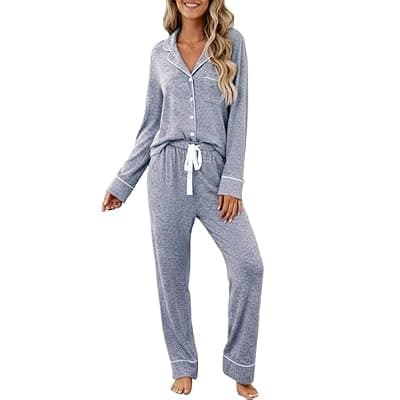 [Samring] Samring Pajamas Women's Long Sleeve Sleepwear Button Down Pj Sets Soft Loungewear Pajama Set for Women S-XXL