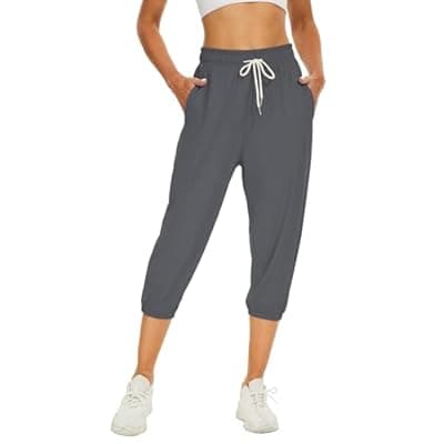 [BATHRINS] BATHRINS Women's Capri Sweatpants Summer Casual Jogger Drawstring Waist Pants with Back Pockets
