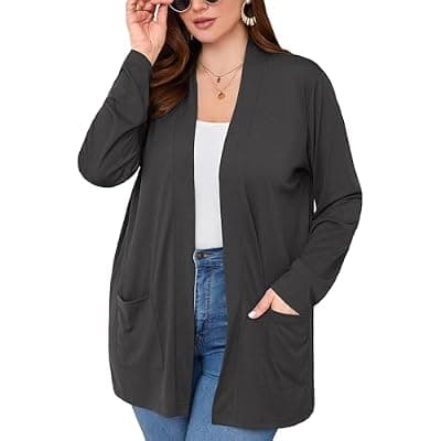 [AusLook] AusLook Women's Plus Size Lightweight Open Front Cardigan Long Sleeve Cover Ups Shrugs Shawls and Wraps Kimono Jacket