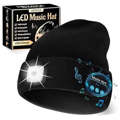 [HEYAXA] HEYAXA Bluetooth Beanie Hat, USB Rechargeable 4 LED Wireless Music Running Headlamp Cap, Dad Gifts for Husband, Dad, Birthday Gifts for Men, Dad, Father, Women, Him, Her, Black