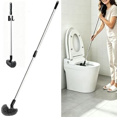 [Tuoweier] Adjustable Telescopic Aluminum Toilet Brush, 26.3-42.5 Inch Long Handle Hard Bristle Toilet Bowl Brush, Curved Deep Cleaning Heavy Duty Bathroom Scrub Brush for Home Bathroom