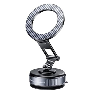 [GEATEE] Compatible MagSafe Car Mount - GEATEE Vacuum Magnetic Phone Holder for Car, 360° Adjustable Foldable Car Dash Mount, Reinforced 110+LBS Suction Phone Mount for iPhone 17/16/15/14/13/12&Android, Carbon