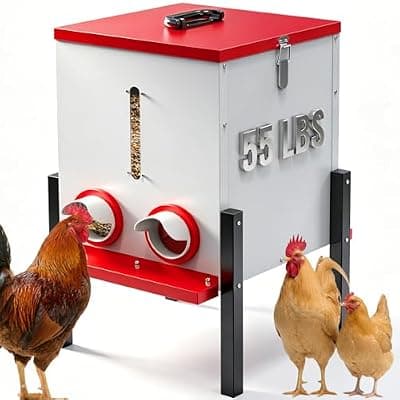 [PETDOTT] PETDOTT 55 LBS Large Metal Chicken Feeder, 40L Automatic Poultry Feeder with 4 Feeding Ports, No Waste Catch Tray, Height Adjustable, Weatherproof for Chicken Coop Outdoor Backyard | 55 LBS Large Meta