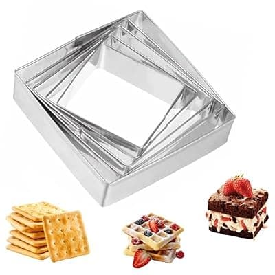 [Autotide] Square Cookie Cutter Set 5 PCS Stainless Steel Biscuit Cutters, Nested Baking Molds with 5 Sizes for Cookies Pastry Fondant Sandwich Dough, Metal Baking Cutter for Kitchen DIY Baking