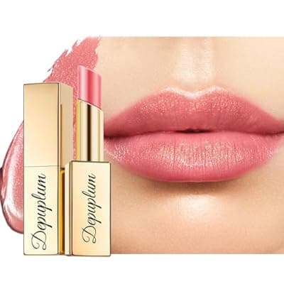 [Depuplum] Depuplum Nude Pink Shimmer Lipstick for Women Moisture Tinted Lip Balm Nourish Lip Gloss Cruelty Free Glitter Lip Stick (ZG114 New Moon - Nude Pink)