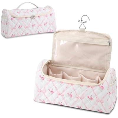 [GISMTR] GISMTR Quilted Hair Tools Travel Case, Cotton Portable Storage Bag with Hanging Hook for Hair Curler Accessories, Cute Dustproof Travel Organizer
