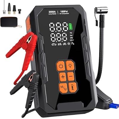 [Elccyu] Jump Starter with Air Compressor 160PSI, 12V Car Battery Jumper Starter Portable (8.0L Gas/6.0L Diesel), Car Battery Charger Jump Box Cables with Auto-Shutoff Tire Inflator and LED Light, Black