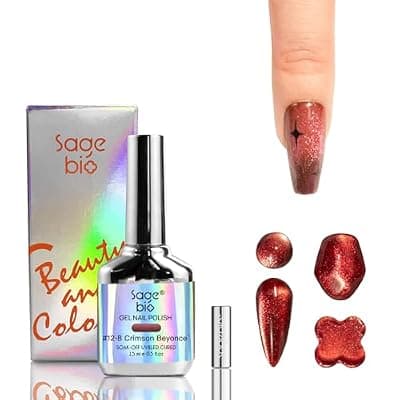 [SAGEBIO] SAGEBIO Cat Eye Gel Nail Polish with Magnet Stick, 15ml Holographic Magnetic Effect Gel, Long-Lasting & Non-Toxic, Ideal for DIY Nail Art 05