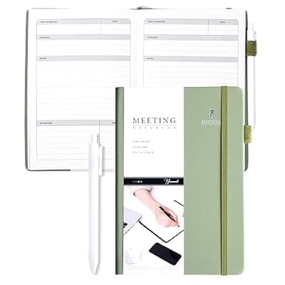 [Yoment] Yoment Meeting Notebook for Work with Action Items Hardcover Leather 5.5x 8.5 Office Project Planner for Women Men Meeting Notes Notebooks for Work, Green