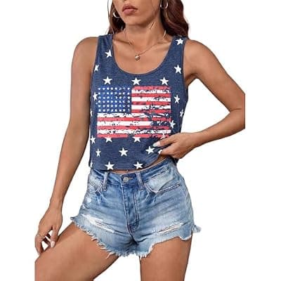 [T&Twenties] T&Twenties American Flag Tank Top for Women,4th of July Stars Striped Racerback Tees Sleeveless Patriotic USA Flag Vest Tops