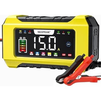 [NEXPEAK] NEXPEAK NC215 15-Amp Battery Charger, Trickle Charger Car Battery Charger 12V 24V LiFePO4 Lead Acid Portable 9-Stage Smart Battery Maintainer w/Temp Compensation for Car Truck Lawn Mower Boat Marine