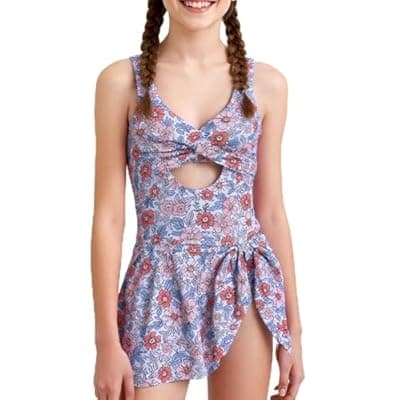 [MFAVIP] MFAVIP Girls One Piece Swimsuit Padded with Ruffle Skirt Girls Bathing Suit Adjustable Straps Teen Swimwear 8-15