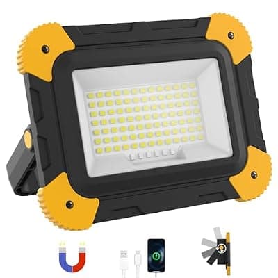 [AUMIO] AUMIO Rechargeable Magnetic Work Light, 40W Portable LED Flood Light Battery Powered, Waterproof Work Lights Cordless Job Site Lighting 180° Rotate for Outdoor Camping Garage Mechanics, Gifts for Men