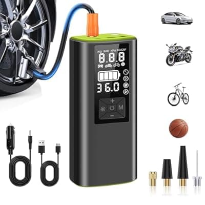 SOMDARHK Tire Inflator Portable Air Compressor: 150PSI Air Pump for Car Tires with 7500mAh Battery DC 12V & Dual Digital Pressure Gauge - Cordless Tire Inflator for Motorcycle Bike Balls