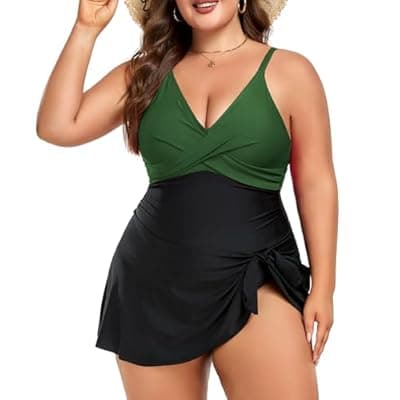[MFAVIP] MFAVIP Women Plus Size Swim Dress Tummy Control One Piece Swimsuit Wrap Full Coverage Modest Bathing Suit Cute Tie Knot