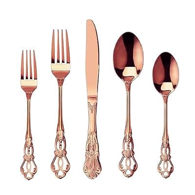 [Runfly] Runfly Gorgeous Retro Royal Rose Gold/Copper Stainless Steel 20 Pieces Flatware Set, Silverware Set, Anti-rust Stainless Steel Gold Cutlery Set Utensils Including Fork Spoon and Knife