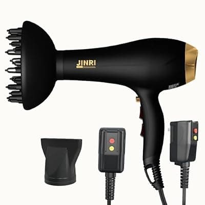 [JINRI] JINRI Hair Dryer - 2000W High-Speed AC Negative Ionic Blow Dryer for Salon & Personal Use – Powerful, with Diffuser & Nozzle for Women & Men, Black Gold