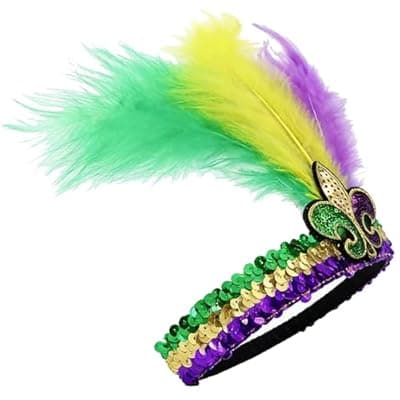 [Generic] Feathers Headpiece Hair Accessories for Women & Men, Adjustable Headband Carnival Birthday Halloween Party Cocktail Headwear