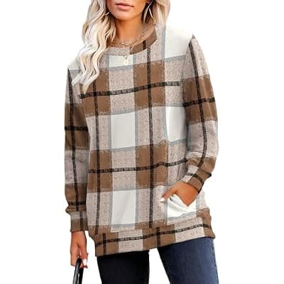 [RUMIA] RUMIA Crewneck Fall Sweatshirts for Women Trendy- Women's Plain Long Sleeve Pullover Tops with Pockets Fashion