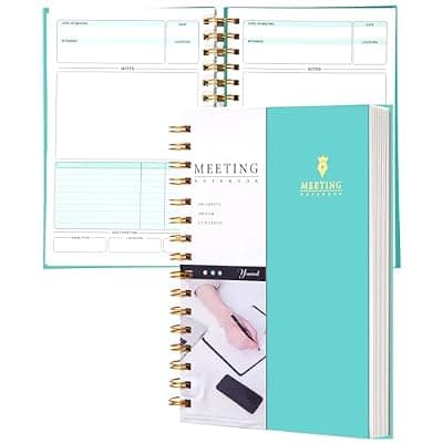 [Yoment] Yoment Meeting Notebook for Work with Action Items Hardcover Spiral 5.5X 8.5 Office Project Planner for Women Men Meeting Notes Notebooks for Work, Cyan