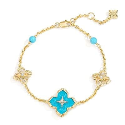 [Fettero] FETERO Gold Bracelets for Women Trendy, Dainty 14K Gold Plated Charm Clover Bracelet 2 Sided Lucky Pendant Cute Pearl Beaded Bracelets Link Chain Waterproof Womens Jewelry Gifts