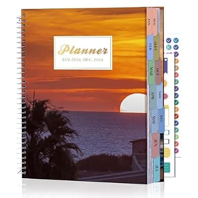 [CAGIE] CAGIE 2026 Monthly Planner: 12 Months Jan 2026 - Dec 2026 Calendar Planner Weekly and Monthly 8.5" x 11" Large Spiral Planners for Women Hourly Daily Yearly Agenda with Tabs Stickers, Sunset