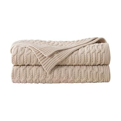 [WDCOZY] WDCOZY Cable Knit Throw Blanket – Super Soft, Warm & Lightweight Knitted Jacquard Throw Blanket for Couch, Sofa, Bed, Chair, Cozy Texture Farmhouse Decorative Home Blanket, Beige 50x60 inches