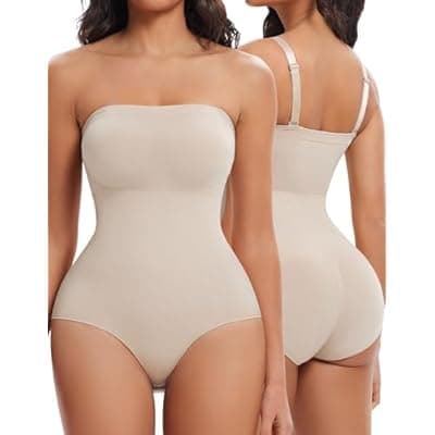 [SIMIYA] SIMIYA Women Strapless Shapewear Bodysuit with Built in Bra Top Tummy Control Body Suits Shaper Seamless Waist Trainer