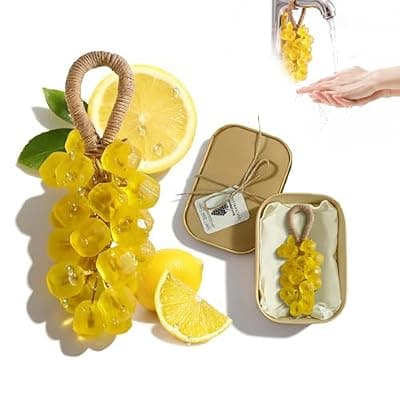 [SHLLON] SHLLON Grape Soap on a Rope – Handmade Grapes Cluster Shaped Soap Bar, Decorative Hanging Bath Soap with Lasting Fragrance, Cold Process Artisan Gift-Home Decor(Lemon Scent)