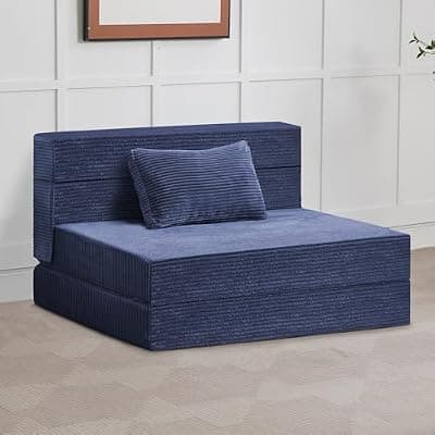 [WUTUTUEE] WUTUTUEE Folding Sofa Bed Convertible Floor Couch Foldable Chair Bed with Pillow，Linen Sleeper Chair Futon,Foldable Memory Foam Mattress for Bedroom/Living Room/Dorm/Office (Corduroy Navy, Standard)