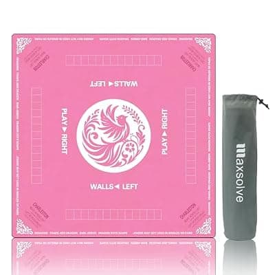[Maxsolve] Maxsolve Mahjong Mat, 31.5" x 31.5" Neoprene Mahjong Table Mat with Rules, Anti Slip & Noise Reduction Gaming Mat for Poker, Card, Dominoes, Board & Tile Games, Mahjong Gift with Carrying Bag - Pink