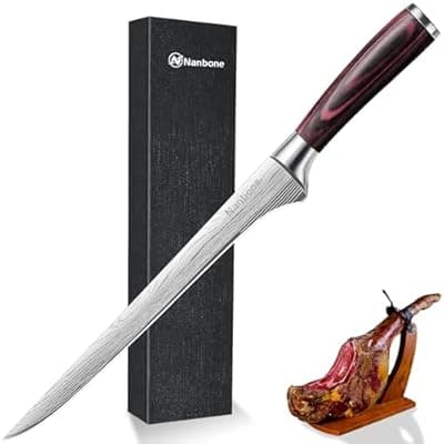 [Nanbone] Nanbone Carving Knife 10 Inch Ham Slicing Knife for Meat Cutting, Ultra Sharp Kitchen Knife High Carbon Stainless Steel Butcher Knife with Wooden Handle, Chinese Cleaver for Perfect Birthday Gifts