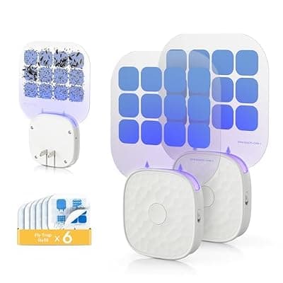 [Cozlite] 2-in-1 Indoor Fly Trap, Fruit Fly Traps Plug in with Light & Glue Cards, Gnat Traps for House Indoor, Sticky Bug Catcher for Moths, Mosquitoes & Other Flying Insects, 2 Pack with 6 Refills