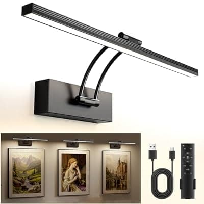 [YITGOG] YITGOG Rechargeable Picture Light for Wall, 16 Inch Magnetic Wireless Art Light with 5000mAh Battery, Remote with Wall Holder, 3 Color Temps Dimmable Timer, No Drill for Paintings(Black)