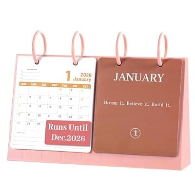 [bibiage] Bibiage Small Desk Calendar 2025-2026, Dec 2025 to Dec 2026, Monthly Decorative Flip Calendar for Desk with Motivational Quotes, Cute Desk Decor, Office Supplies, 10" x 6", Pink