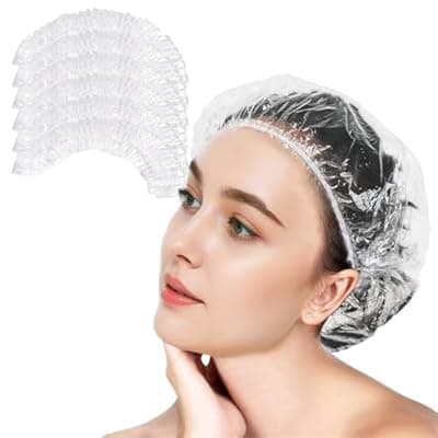 [AYWVRBST] 100Pcs Disposable Shower Caps, Plastic Clear Hair Cap Large Thick Waterproof Bath Caps (Large, 100Pcs)