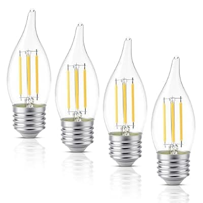 [KINUR] KINUR Candelabra LED Light Bulbs 40W Equivalent,E26 Base C35 LED Chandelier Bulbs, 2700K Warm White Decorative Candle Bulb,for Ceiling Fan Home Decor 4-Pack