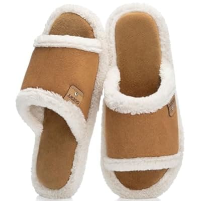 GOEWY Fuzzy Open-Toe Women's Slippers,Suede Slippers Indoor Outdoor with Cozy Memory Foam Non-Slip Ladies House Shoes Sandals Gifts for Women Her Mom Bridesmaid
