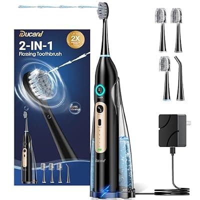 [Ducard] Electric Toothbrush with Water Flosser Combo, Sonic Electric Toothbrush for Adults, Cordless & Portable flossing Toothbrush for Travel, 3 Brush Modes & 5 Floss Speed for Teeth Cleaning and Gum Health
