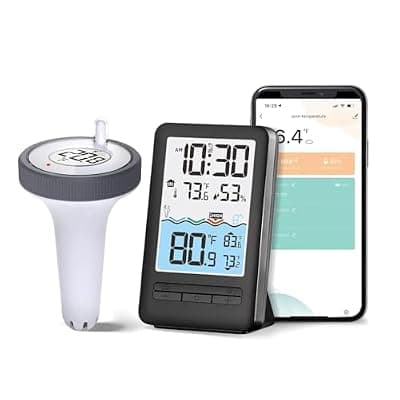 [HEYAXA] HEYAXA Wireless WiFi Pool Thermometer with 4-Inch Digital LCD Display, IPX7 Waterproof Floating Pool Thermometer, Real-Time Water Temperature Monitor for Swimming Pool, Spa, Hot Tub & Pond