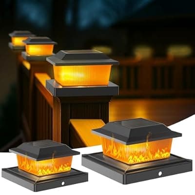 [KEILAIMO] KEILAIMO Solar Post Cap Lights Outdoor for 3.5x3.5 4x4 5x5 Wood/Vinyl Posts, 12 Pack Fence Post Solar Lights with Flickering Flame & Warm Modes for Deck/Garden/Patio, IP65 Waterproof - Black