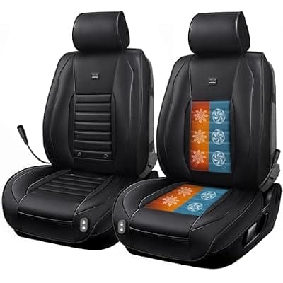[CAR PASS] CAR PASS 2Pcs Cooling car seat Covers Nappa Leather, 3-Speed Ventilated seat Cushion Front Seats for Summer, 12-24V All Season Universal Fit for Sedan SUV Truck, Upgraded Perforated Leatherette Black